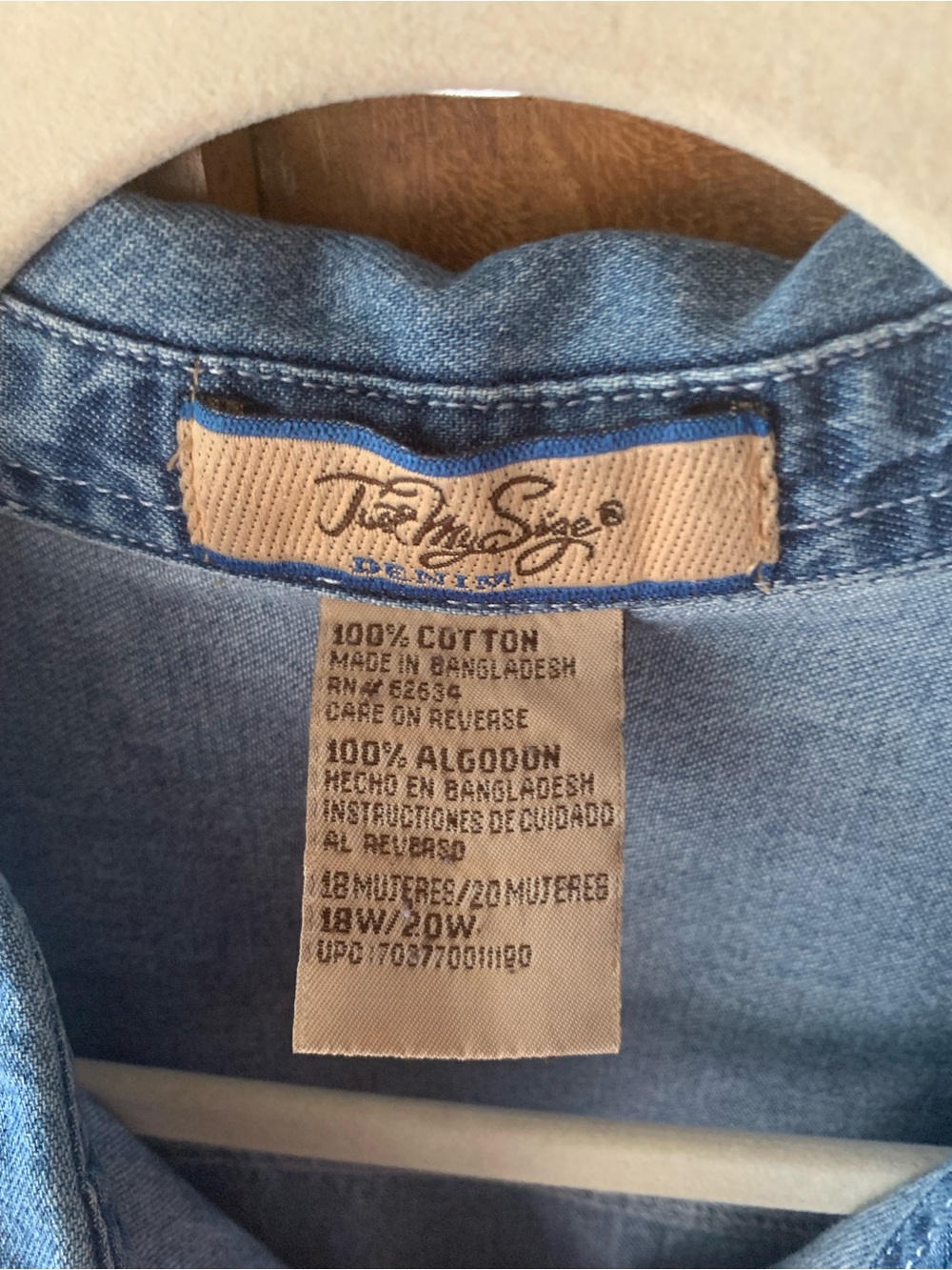 Just My Size Light Blue Denim Shirt with Floral Embroidery - Picture 3 of 4